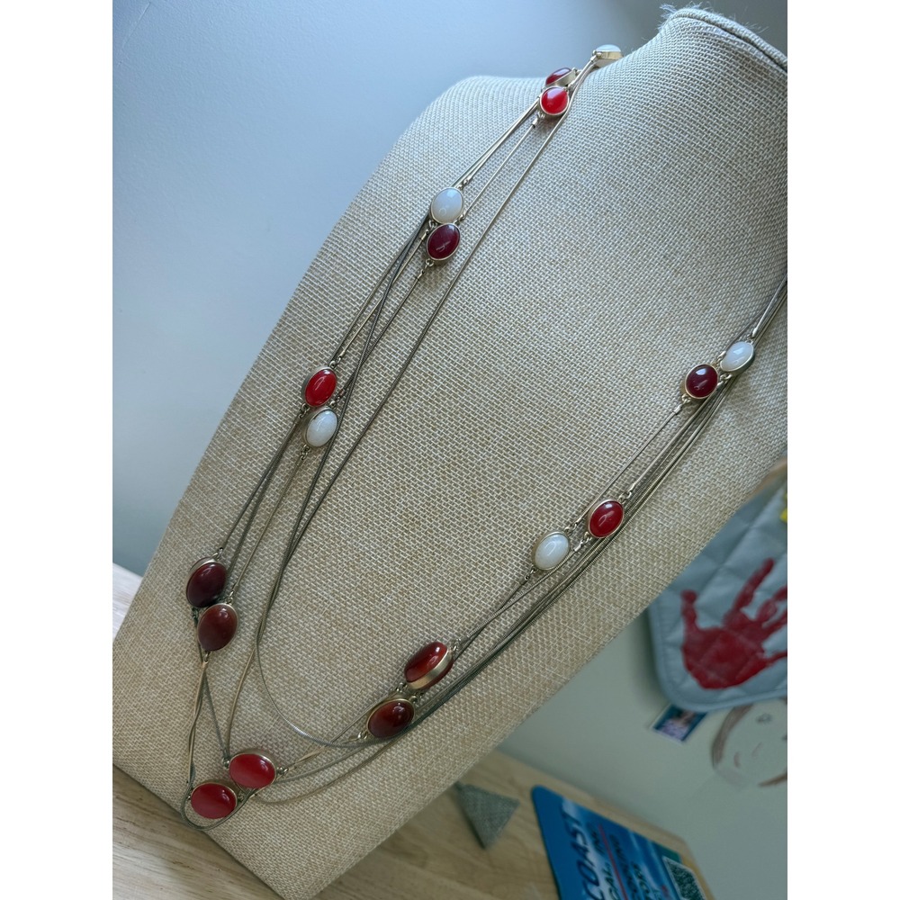 Boho Classic Statement Multi-Strand Red Gold Necklace Talbots - Picture 9 of 9